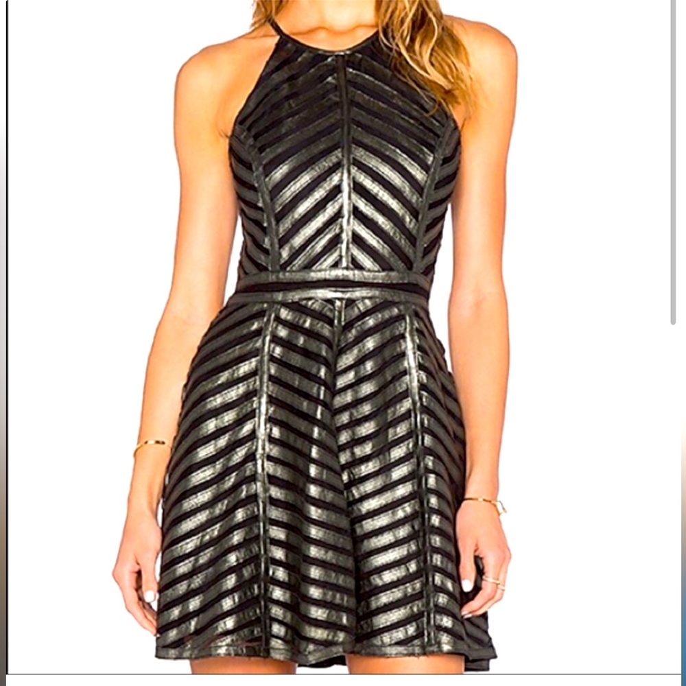 Parker Silver Lamb Leather Halter Mini Dress, S